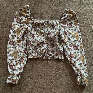 Floral Print Puff Sleeve Smocked Top - Women's Large - Hesperus - Fall